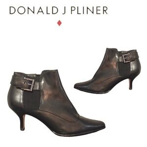 Donald J Pliner Longa Booties Brown Metallic Heeled Ankle Buckle Zip SZ 6M